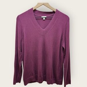 J Jill Womens V Neck Long Sleeve Sweater Knit Purple Size Medium Cotton Blend